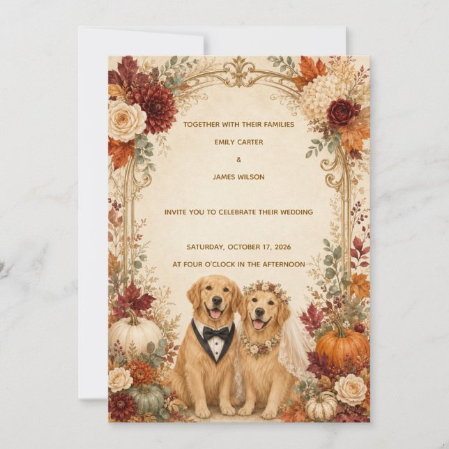 Personalized Fall Golden Retriever Wedding Invitat Invitation (Front)
