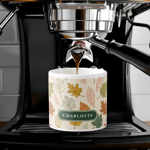 Personalized Fall Leaves – Cozy Autumn Custom Name Espresso Cup