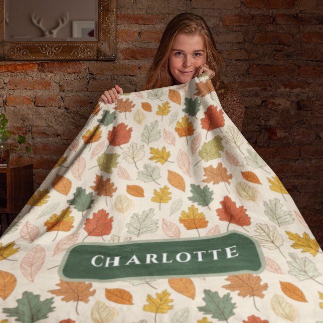Personalized Fall Leaves – Cozy Autumn Custom Name Fleece Blanket (Creator Uploaded)