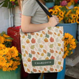 Personalized Fall Leaves – Cozy Autumn Custom Name Tote Bag