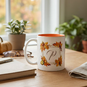 Personalized Fall Leaves Monogram Two-Tone Coffee Mug
