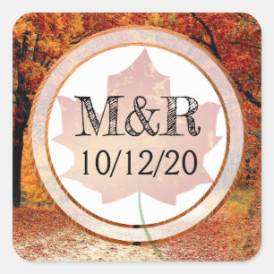Personalized Fall Leaves Monogram Wedding Stickers