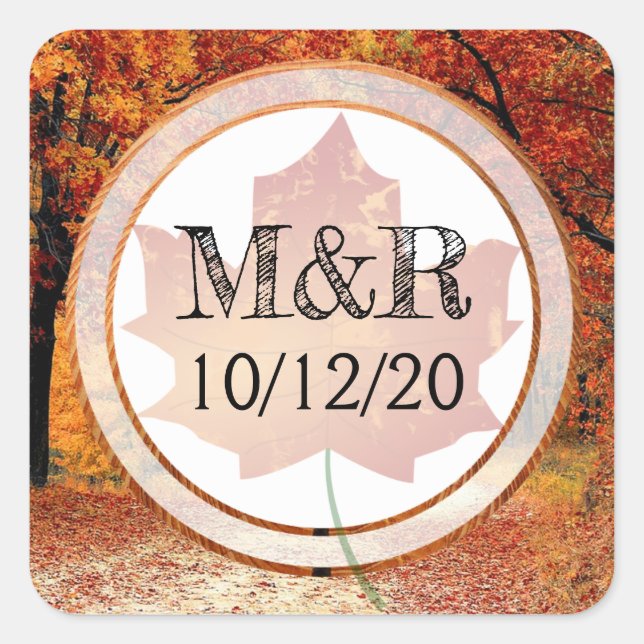 Personalized Fall Leaves Monogram Wedding Stickers (Front)