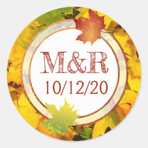 Personalized Fall Leaves Monogram Wedding Stickers