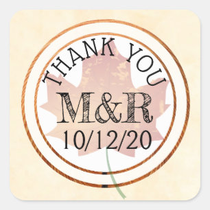 Personalized Fall Leaves Monogram Wedding Stickers