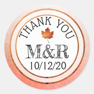 Personalized Fall Leaves Monogram Wedding Stickers