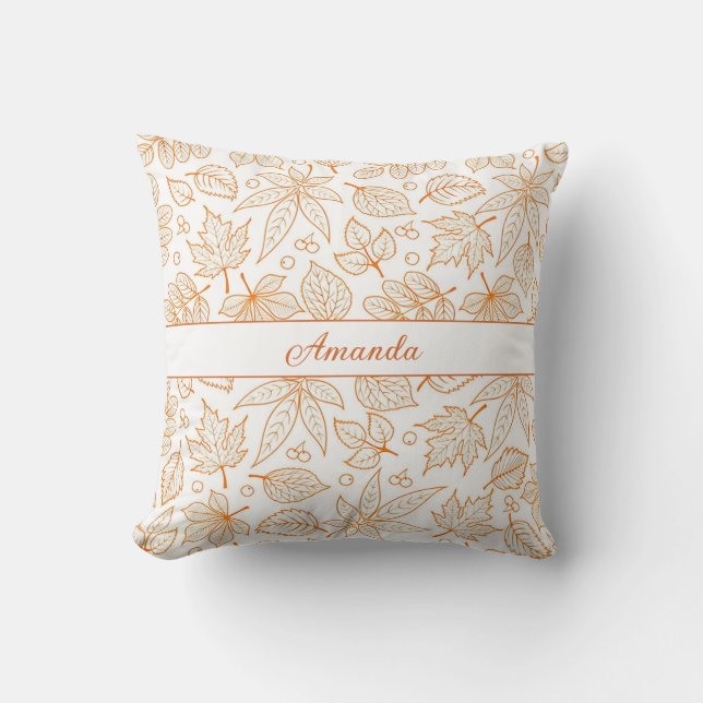 Personalized Fall Leaves Name Design Throw Pillow (Front)