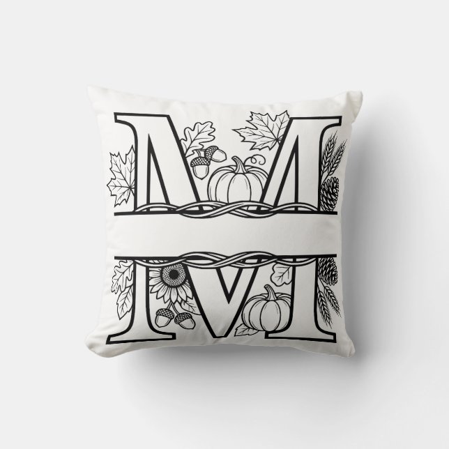 Personalized Fall Monogram "M" Throw Pillow (Front)