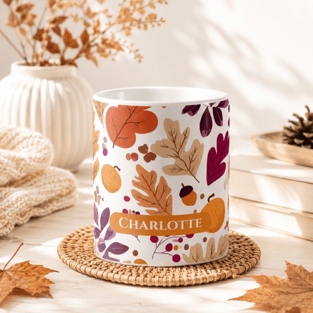 Personalized Fall Mug – Autumn Leaves & Acorns Nam (Creator Uploaded)