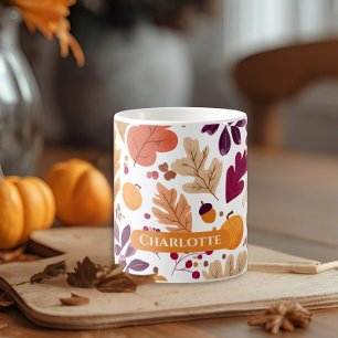 Personalized Fall Mug – Autumn Leaves & Acorns Nam