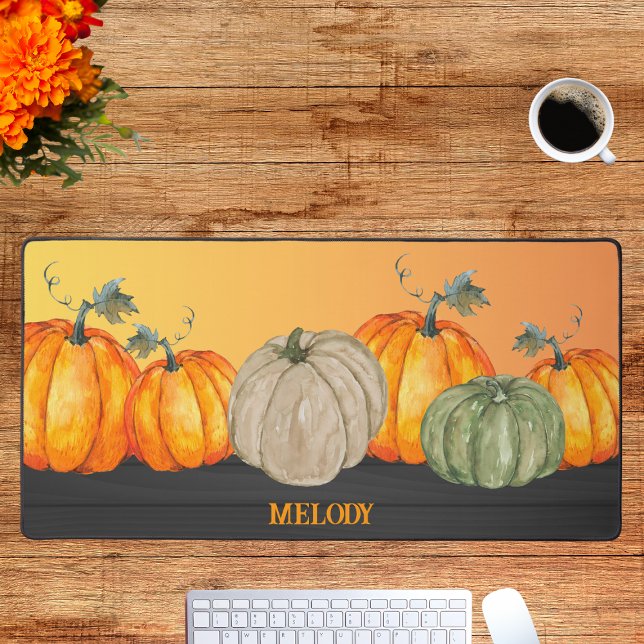 Personalized Fall Office Decor Fall Colour Pumpkin Desk Mat (Creator Uploaded)