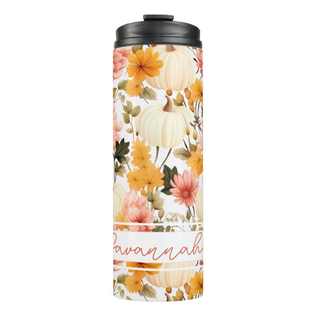 Personalized Fall Pattern Thermal Tumbler (Front)