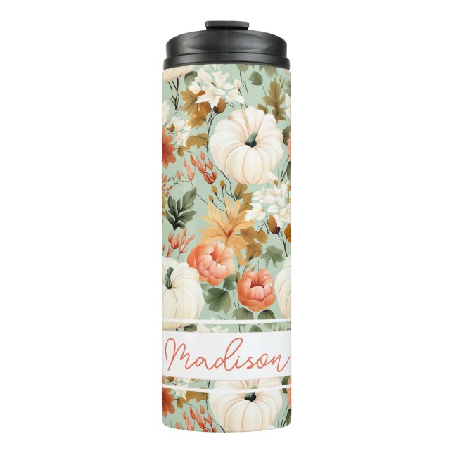 Personalized Fall Pattern Thermal Tumbler (Front)