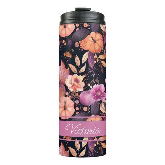 Personalized Fall Pattern Thermal Tumbler (Front)