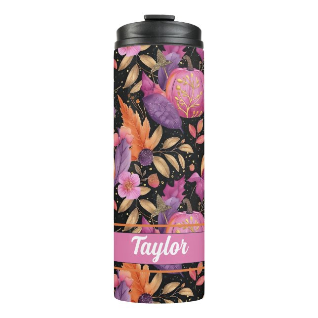 Personalized Fall Pattern Thermal Tumbler (Front)