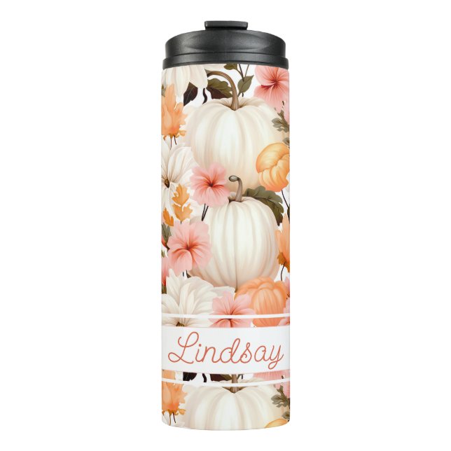 Personalized Fall Pattern Thermal Tumbler (Front)