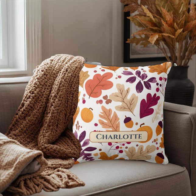Personalized Fall Pillow – Autumn Leaves & Acorns  (Creator Uploaded)