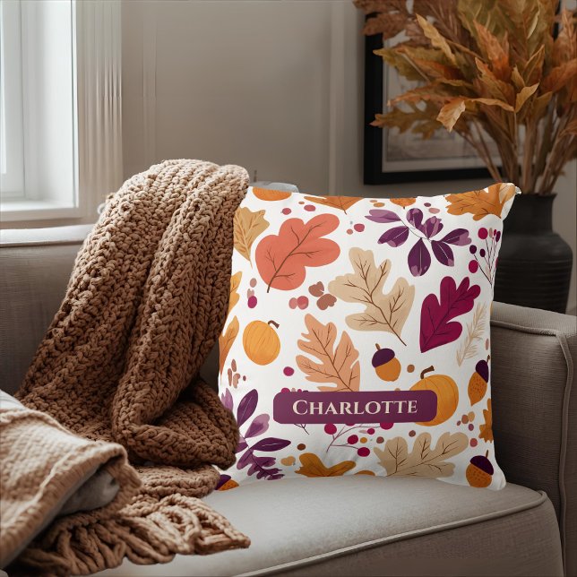Personalized Fall Pillow – Autumn Leaves & Acorns  (Creator Uploaded)