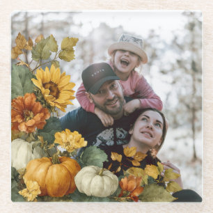Personalized Fall Pumpkin Photo Design Glass Coaster