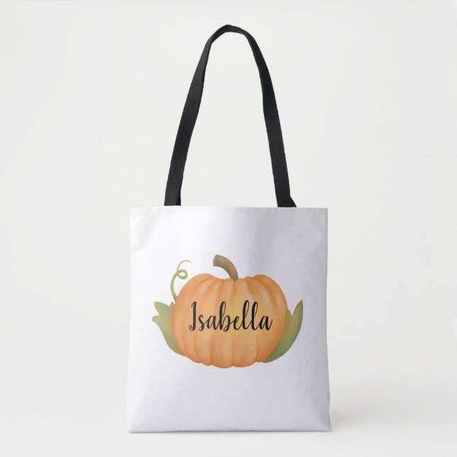 Personalized Fall Pumpkin Tote Bag (Front)