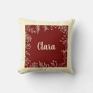 Personalized Fall Red Botanical Name Throw Pillow