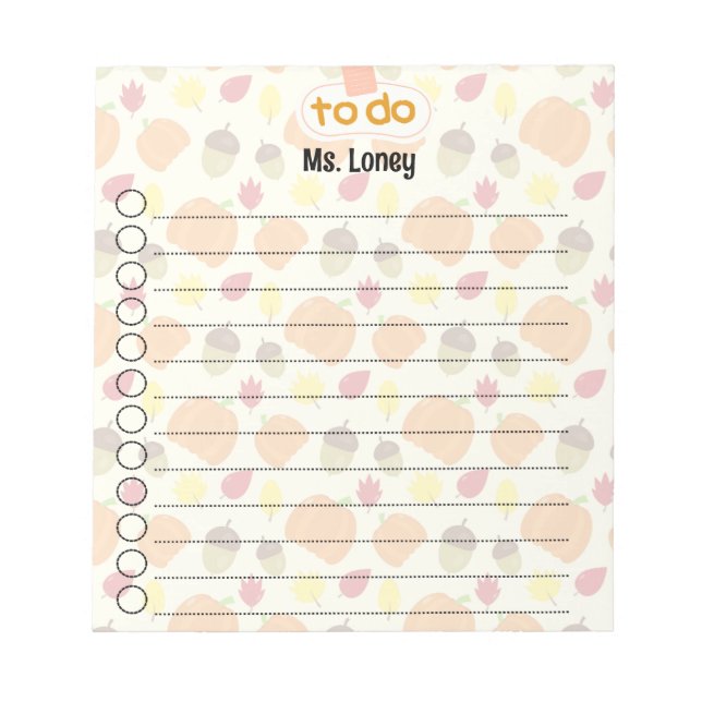 Personalized Fall Themed To-Do list notepad (Front)
