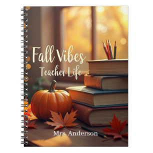 Personalized Fall Vibes Teacher Life Notebook