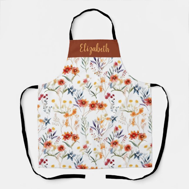 Personalized Fall Watercolor Garden All-Over Print Apron (Front)