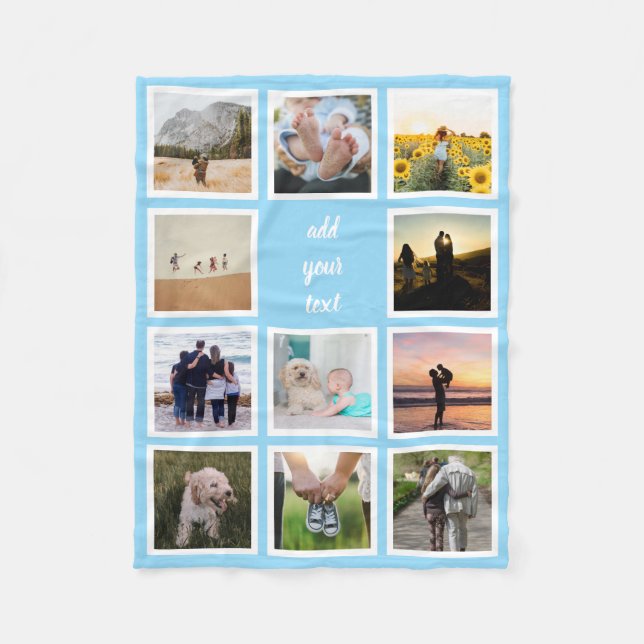 Personalized Family 11 Photo Custom Collage Fleece Blanket (Front)