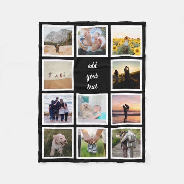 Personalized Family 11 Photo Custom Collage Fleece Blanket (Front)