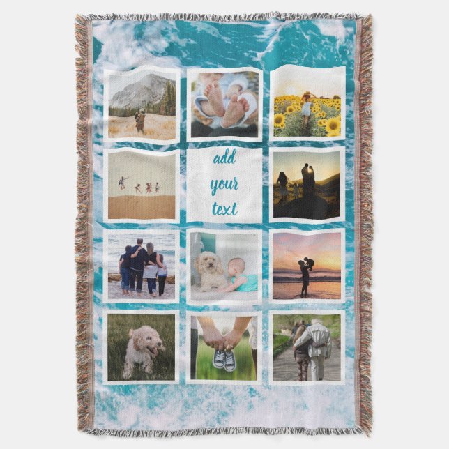 Personalized Family 11 Photo Custom Collage Throw Blanket (Front Vertical)