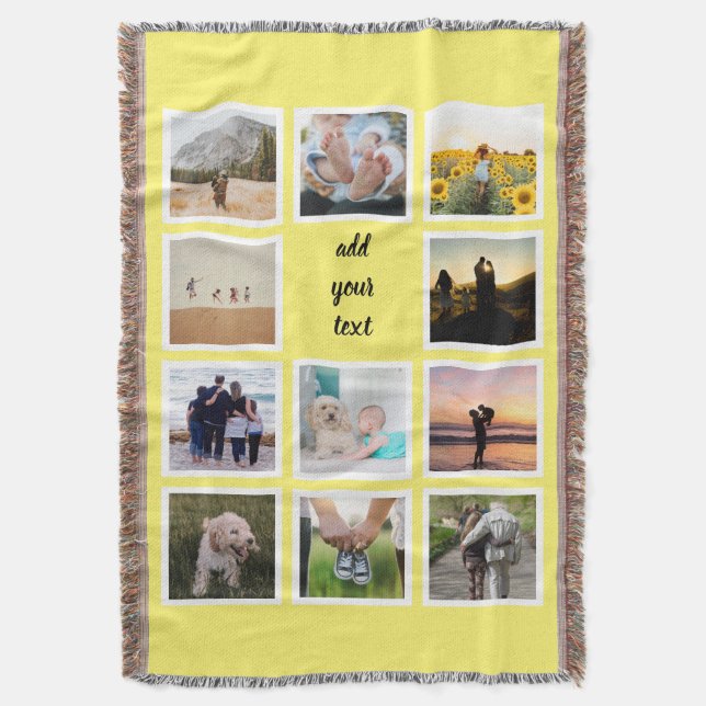 Personalized Family 11 Photo Custom Collage Throw Blanket (Front Vertical)