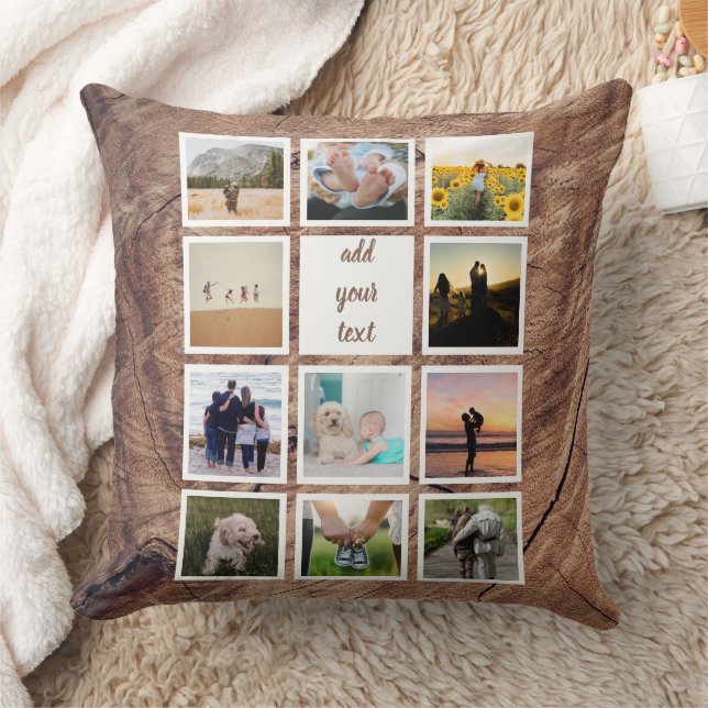 Personalized Family 11 Photo Custom Collage Throw Pillow (Blanket)