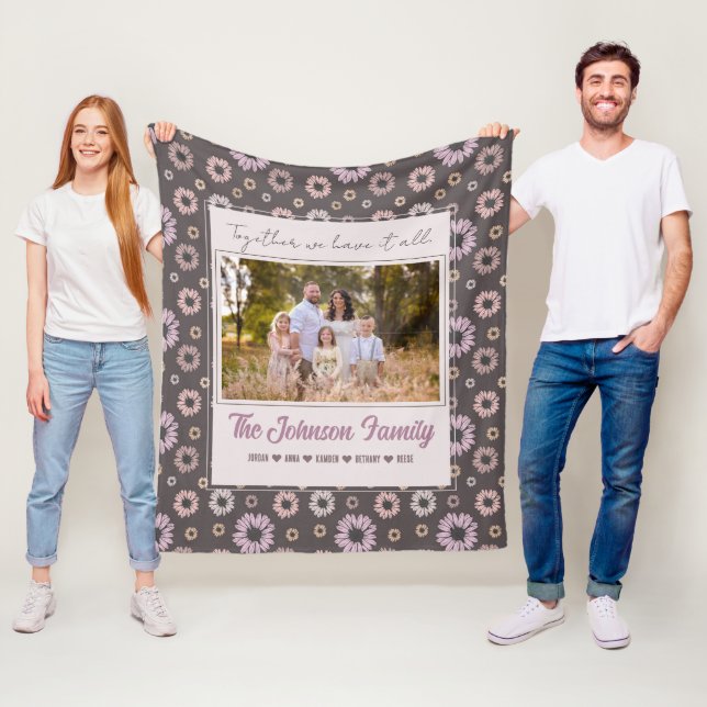 Personalized Family 1 photo Floral Modern Name  Fleece Blanket (In Situ)