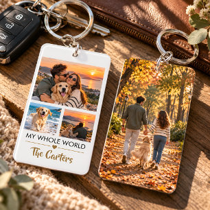 Personalized Family 3 Photo Collage Keychain