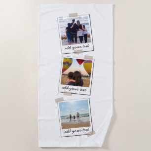 Personalized Family 3 Photo Custom Collage Beach Towel