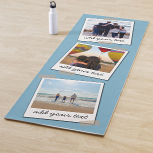 Personalized Family 3 Photo Custom Collage Blue Yoga Mat