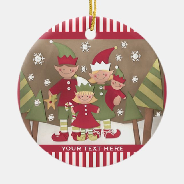 Personalized Family (4) Christmas Greeting Ceramic Ornament (Front)