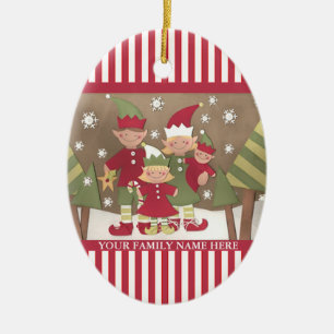 Personalized Family (4) Christmas Greeting Ceramic Ornament
