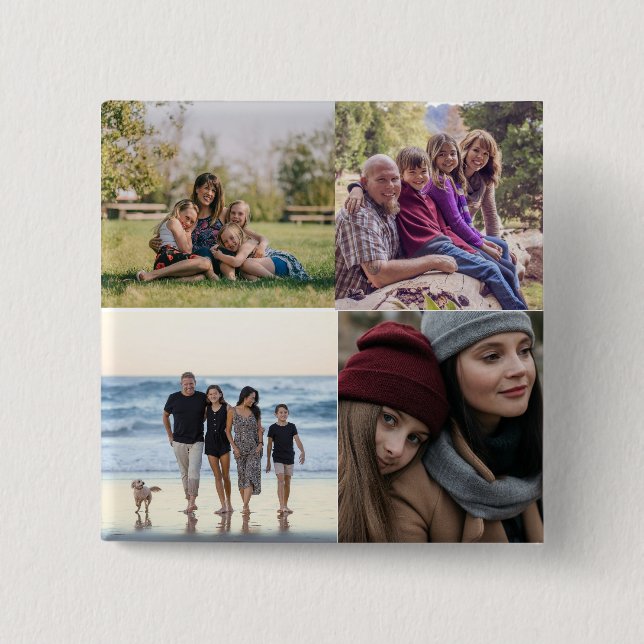 Personalized Family 4 Photo 2 Inch Square Button (Front)