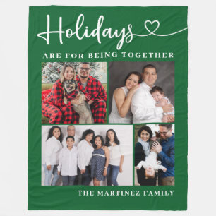 Personalized Family 4 Photo Collage Holiday Fleece Blanket