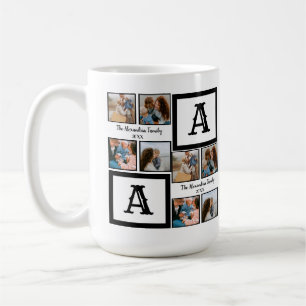 Personalized family 4 photo collage monogram coffee mug