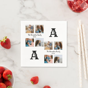 Personalized family 4 photo collage monogram napkin