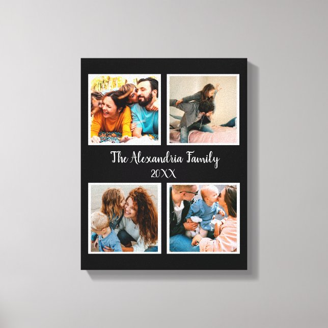 Personalized family 4 photo collage template canvas print (Front)