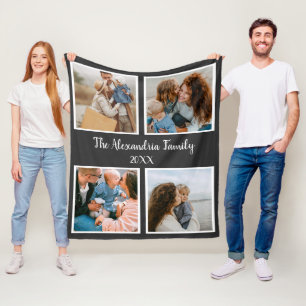 Personalized family 4 photo collage template fleece blanket