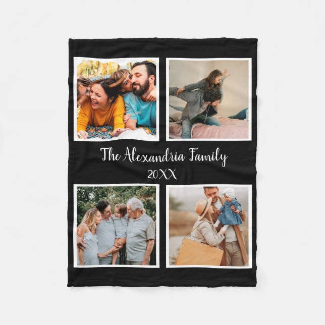 Personalized family 4 photo collage template fleece blanket (Front)