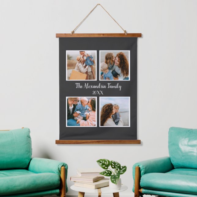 Personalized family 4 photo collage template hanging tapestry (Living Room)