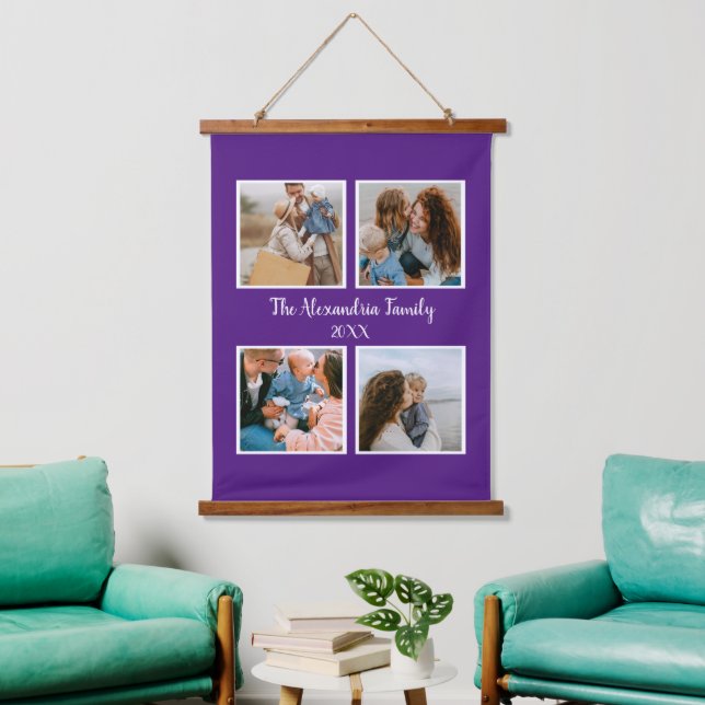 Personalized family 4 photo collage template hanging tapestry (Living Room)