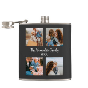 Personalized family 4 photo collage template hip flask