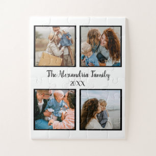 Personalized family 4 photo collage template jigsaw puzzle
